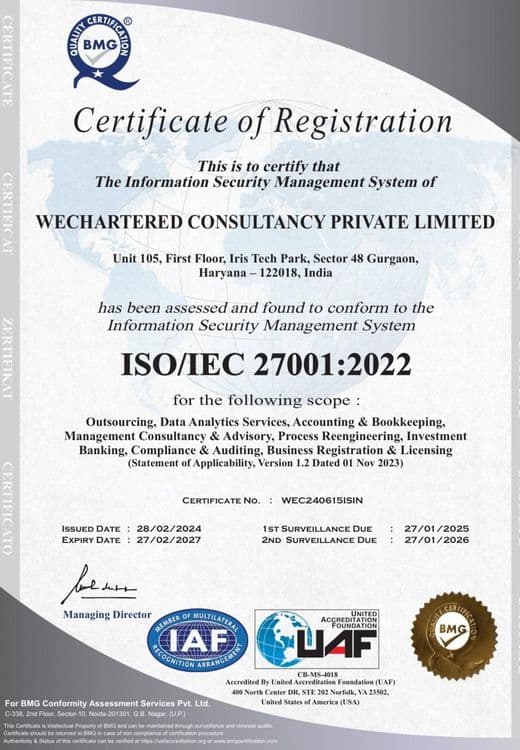 ISO 27001 Information Security Certification WEchartered Consultancy Private Limited